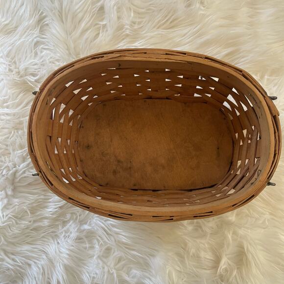 70s 80s Vintage Ozarks farmhouse woven wicker apple basket with carrying handles - Picture 8 of 10